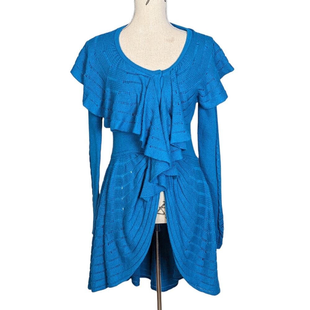 Blue Ruffled Women's Sweater - Picture 2 of 16